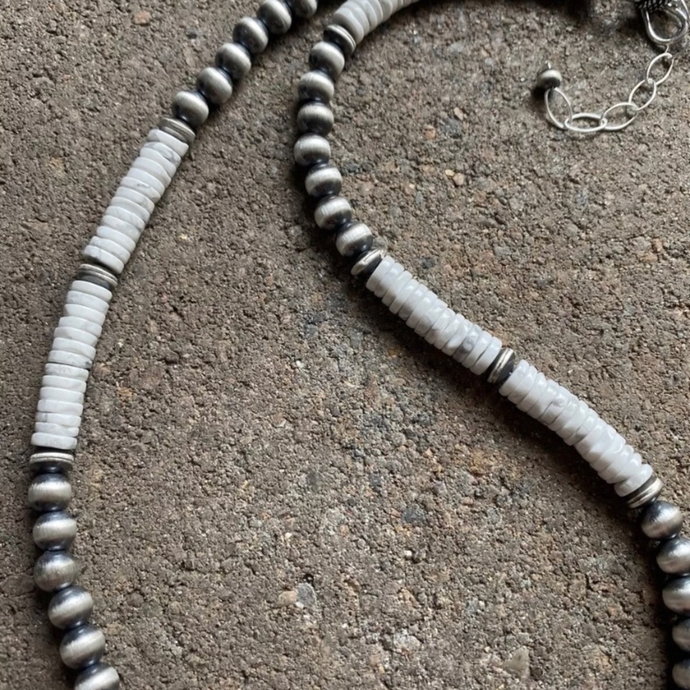Sterling Silver White Buffalo Turquoise Bead Neck… - image 8